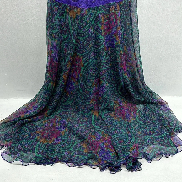 Victoria's Secret Maxi Long Dress Chemise Satin Sheer Mardi Gras Lace Purple L - Picture 5 of 10